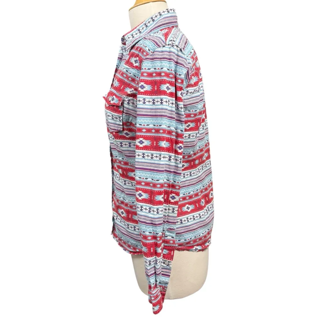 Panhandle Women’s Western Aztec Print Snap Button Shirt Medium - Image 6