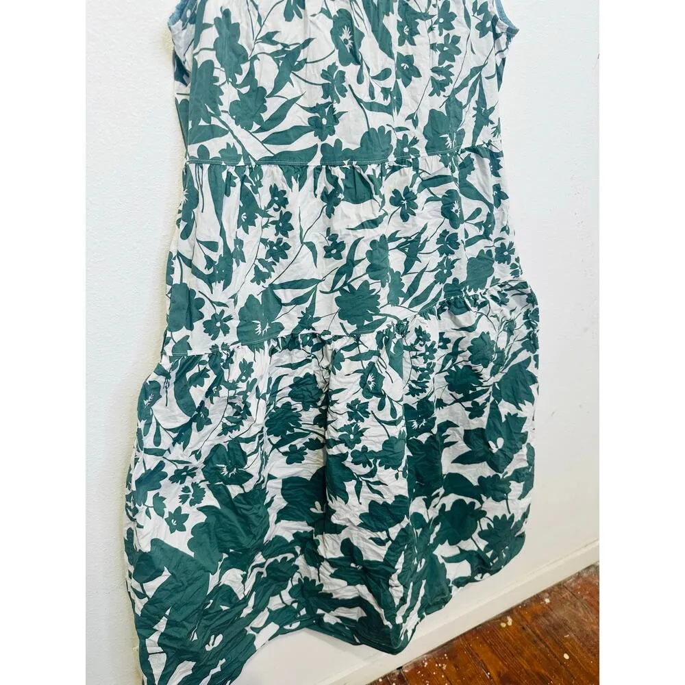 PETER SOM Green Floral Cotton Blend Sleeveless Crewneck Midi Dress size 8 - Image 6