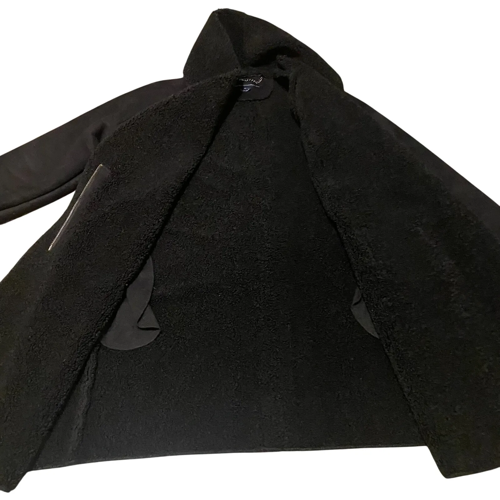 French Connection Faux Suede Fur Lined Dress‎ Coat Black Long Old Money Overcoat - Image 5