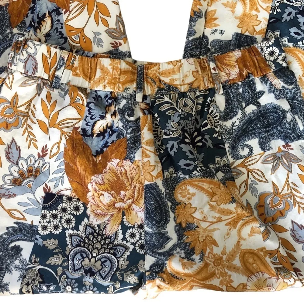 Boston Proper Arizona Patchwork Print Linen Wide Leg Palazzo Pant 12 Resort Wear - Image 7