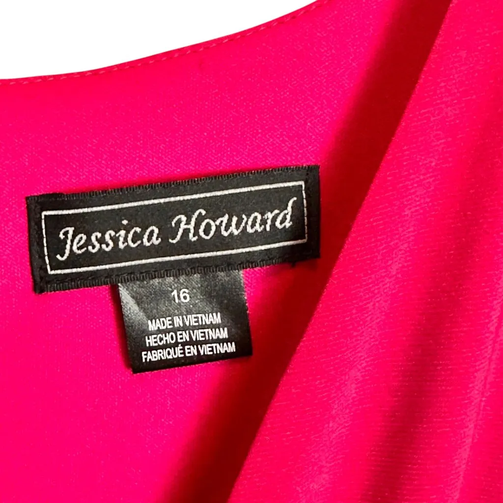 Jessica Howard Size 16 Midi Lined V-Neck Wrap Top Short Sleeve Dress Pink - Image 10