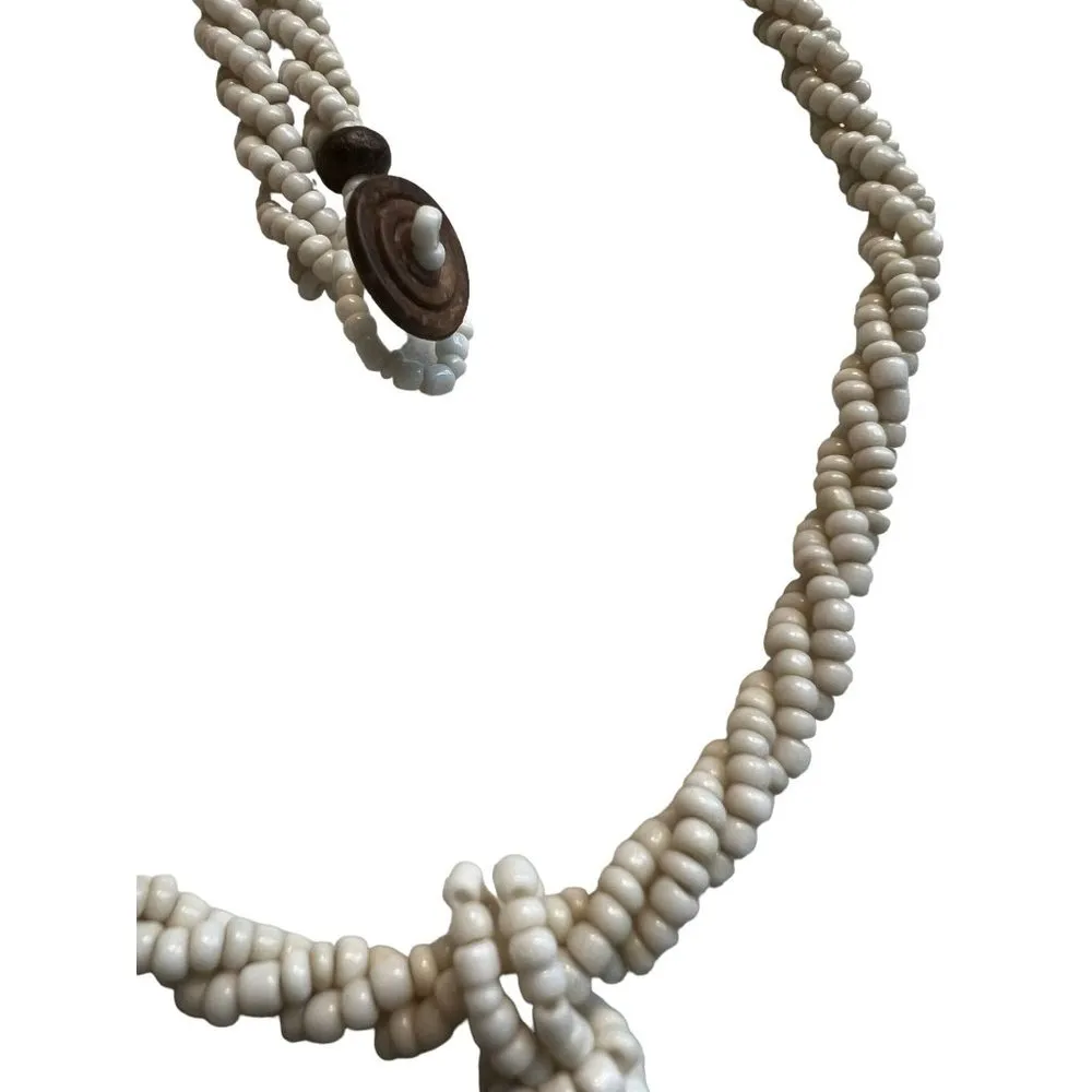 Twisted Seed Bead Necklace Abalone Shell Round Pendant Button Clasp 19" - Image 3