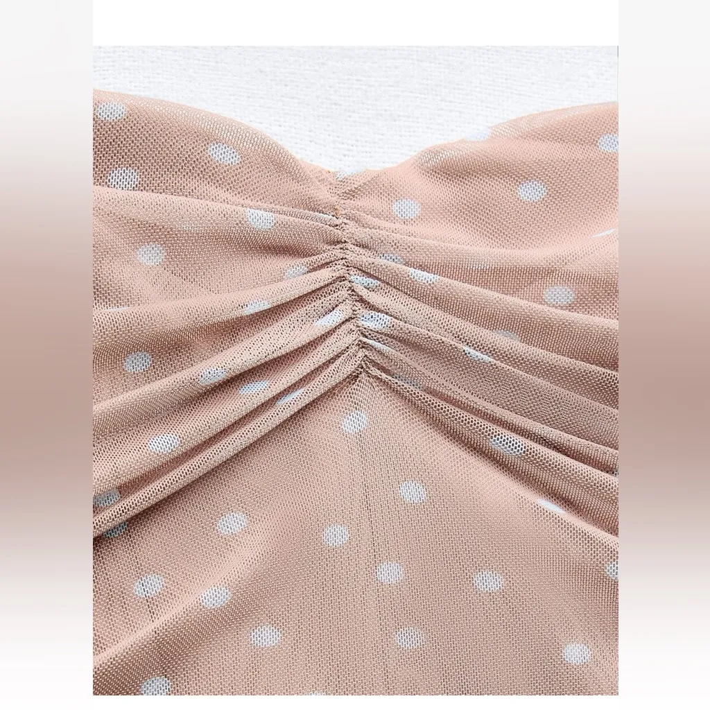 Zara NWT mesh beige polka dot midi dress - Image 9