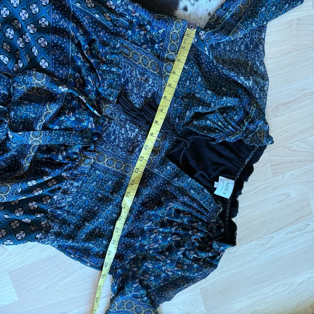 MISA LOS ANGELES Navy Paisley Short Dress Long Sleeves Boho Fall Size Small - Image 8