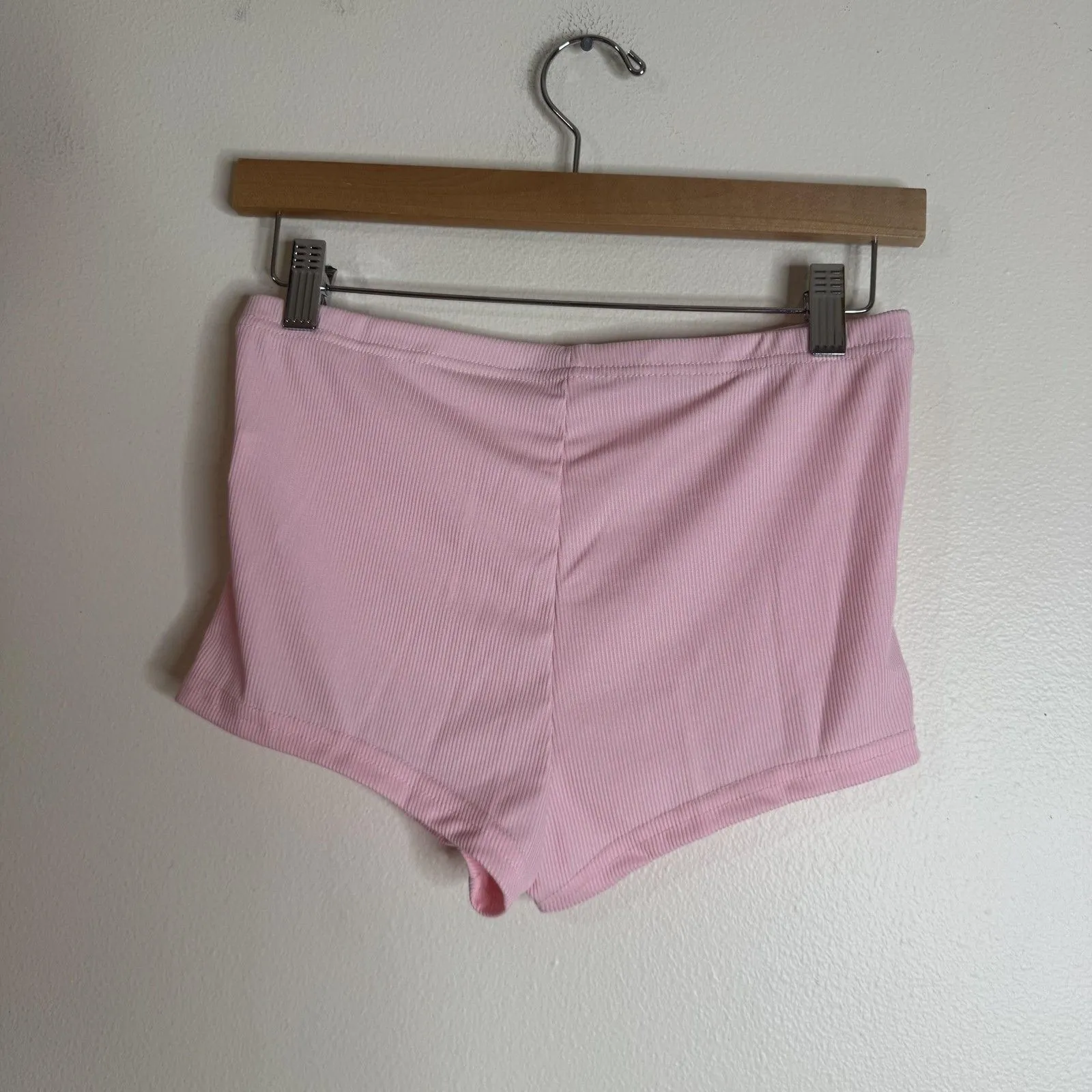 Ribbed Knit Lounge Set Womens Medium Pink Crop Top Shorts Button Stretch Casual - Image 5