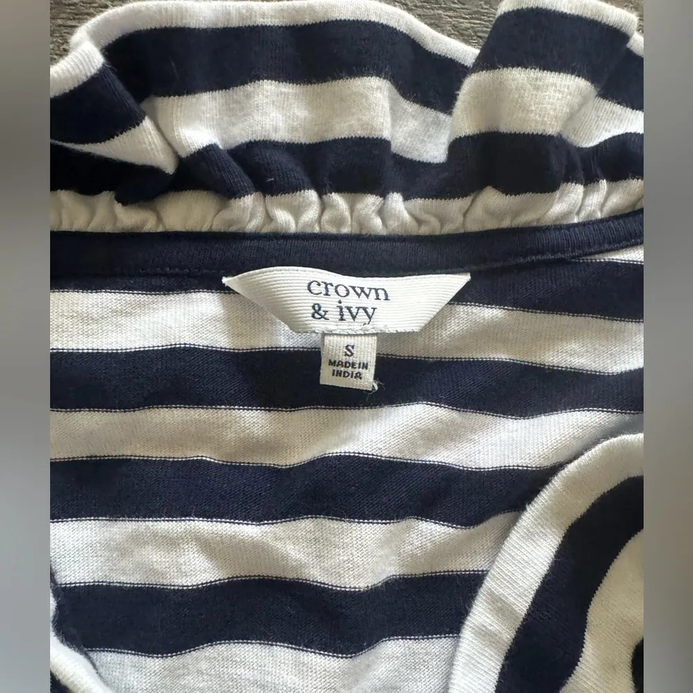CROWN & IVY Women’s nautical Navy Blue White Striped Shirt Small - Image 3