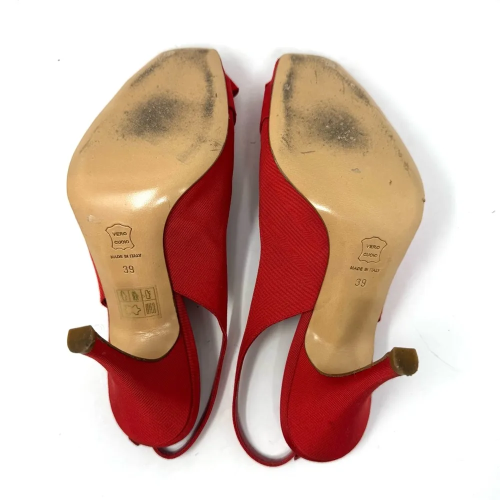 LERRE red fabric buckle sling back heels, made in Italy, Size 39 - Image 12