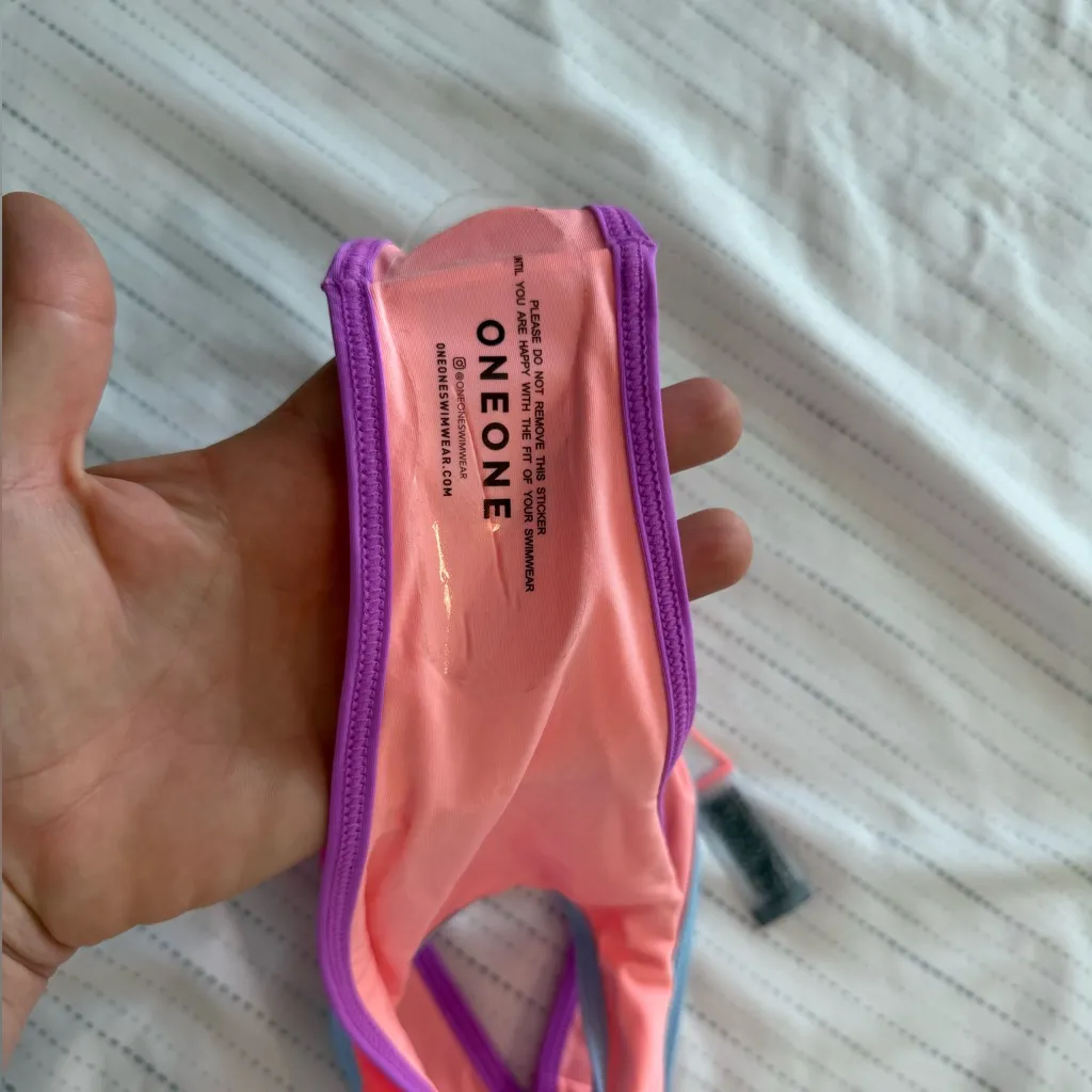 NWT Oneone Swimwear High Leg Bikini Bottom Large Pink - Image 4
