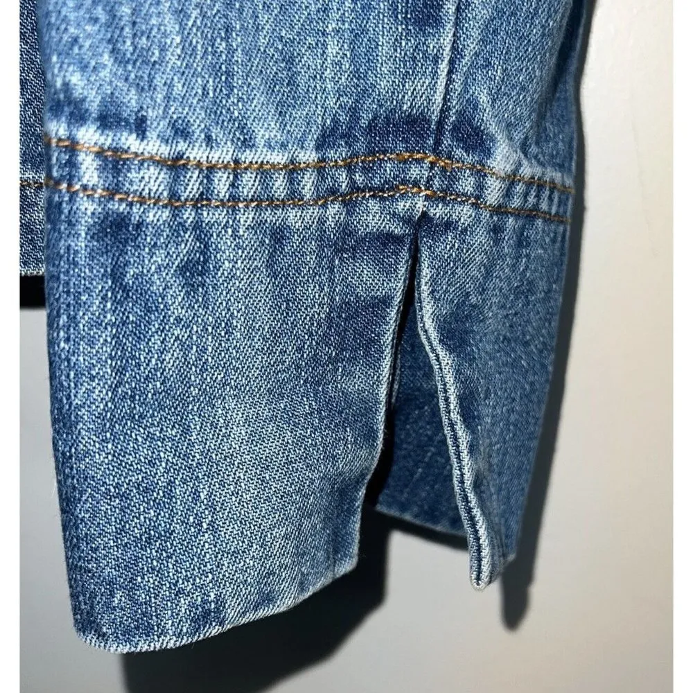 Vintage Bill Blass Womens Denim Blue Jean Blazer Jacket Size S One Button Cotton - Image 2