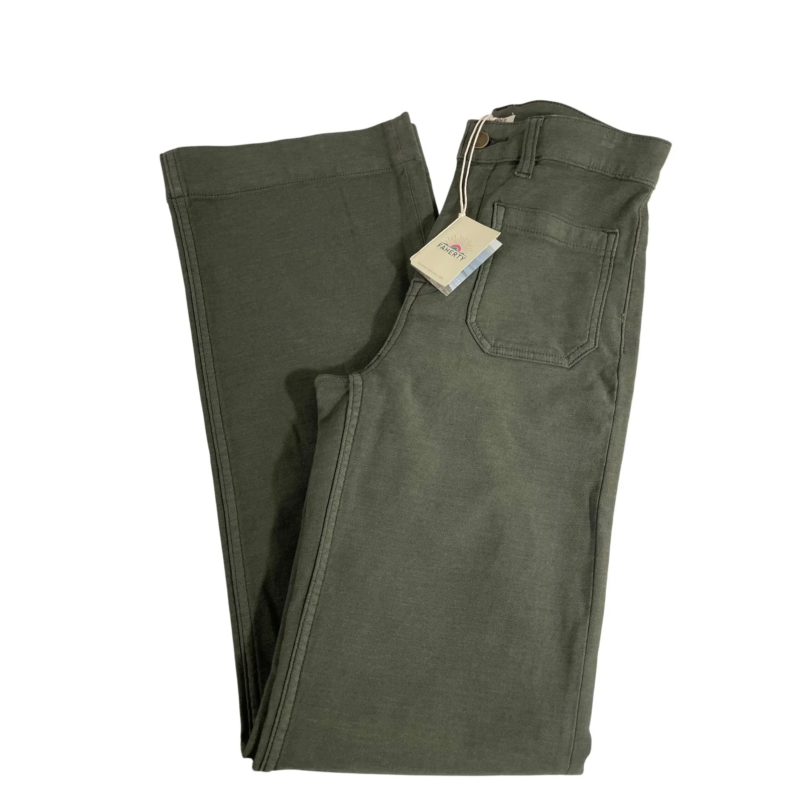 Faherty NWT Stretch Terry Patch Pocket Pant - Forest Olive Size 27 Trousers - Image 10