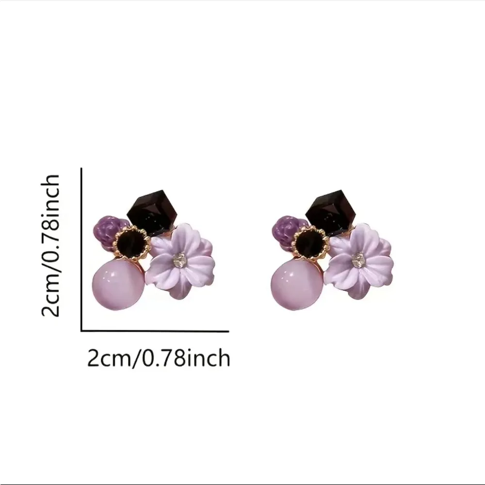 Purple Shiny Flower Shape Stud Earrings Inlaid Shiny Zircon Faux Fashion Jewelry Gold - Image 5