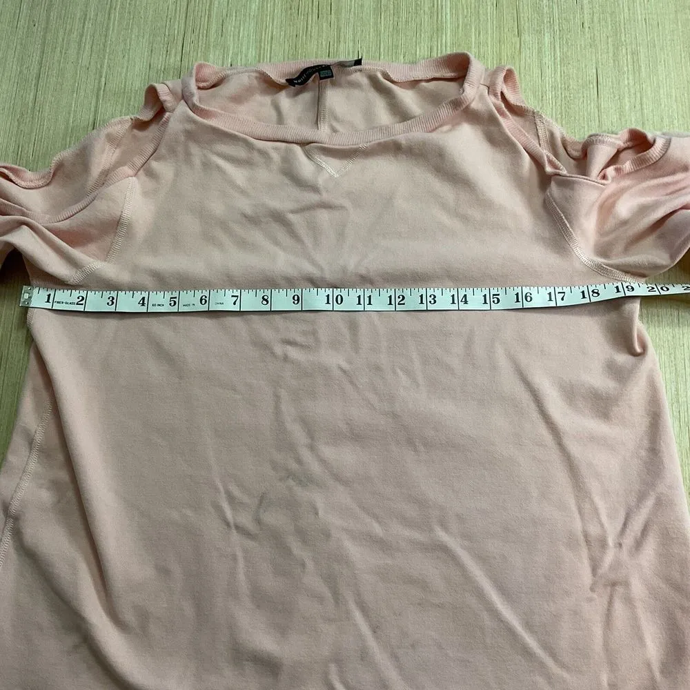 White House Black Market Woman Medium Peachy Pink Top Cold Shoulder  3/4 Sleeve - Image 3