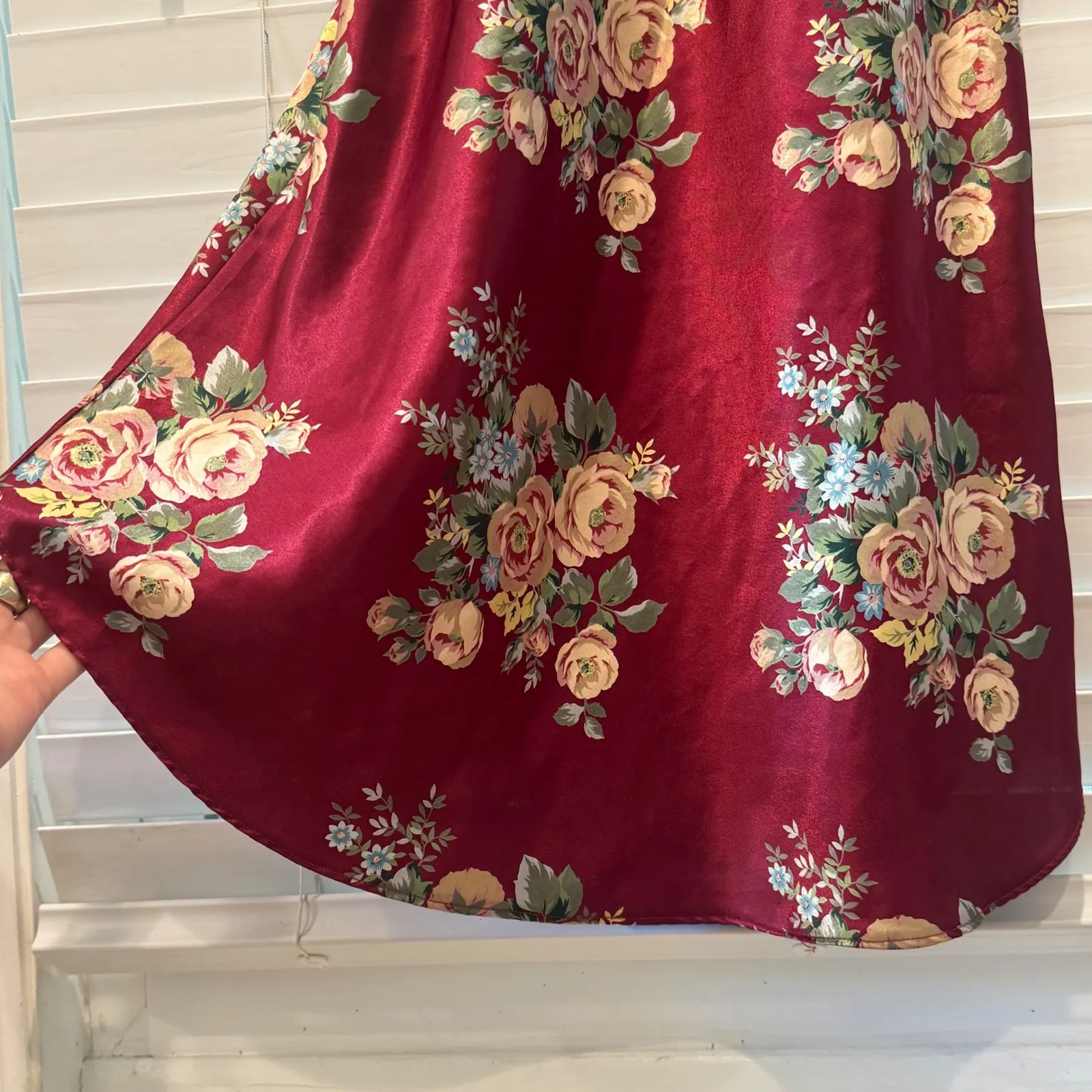 Kathryn‎ Floral Satin Burgundy Mini Slip Dress vintage Lingerie Approx Sz s Red - Image 4