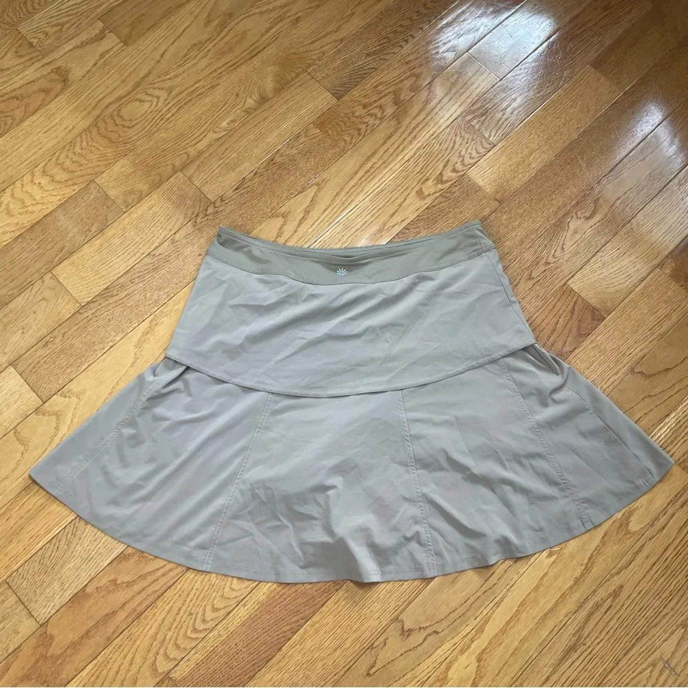 Athleta Wherever Ruched Golf Layered Active wear Skort Skirt beige tan Sz 12 - Image 12