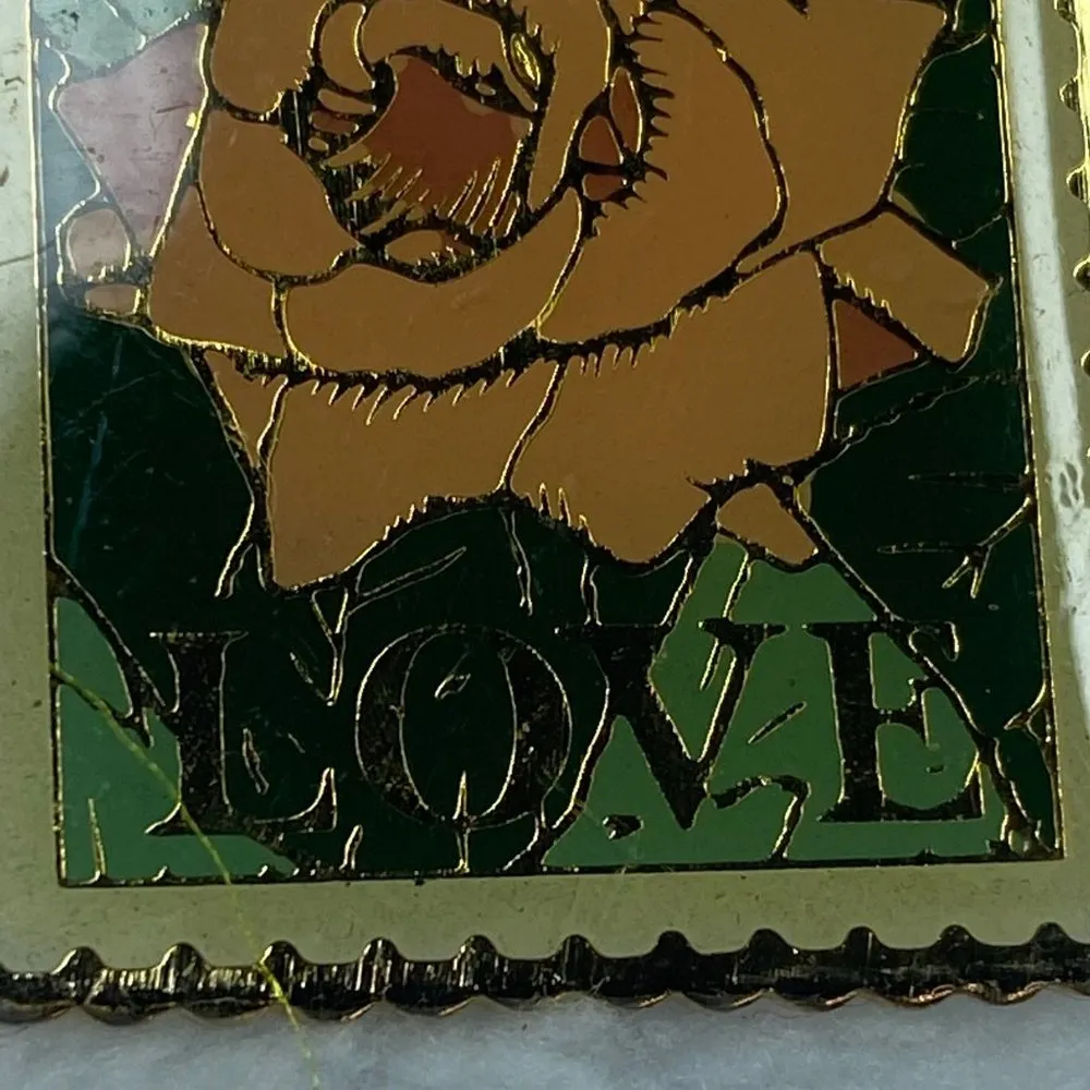 JG&A USPS 25 Cents Yellow Rose Postage Stamp Pin Back Enamel on Gold Tone Metal - Image 6