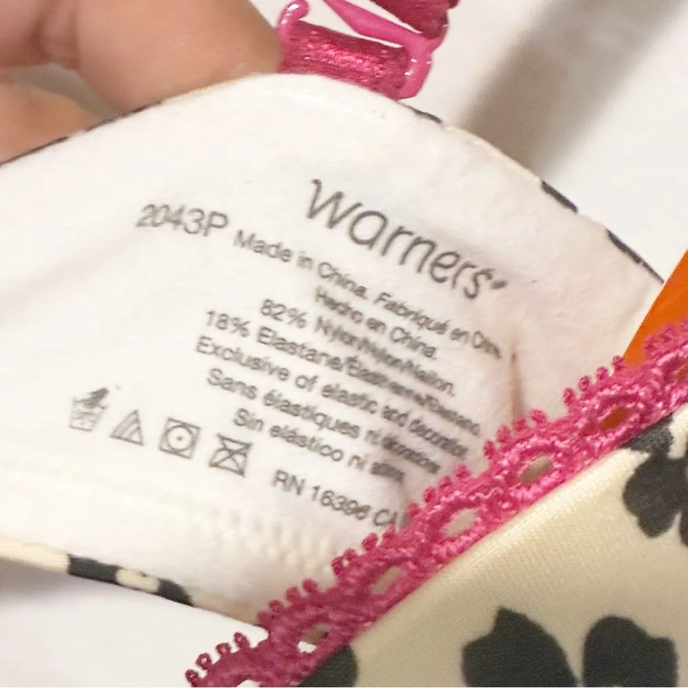 Warners Size 34B Floral Wireless Padded Superior Lift Push Up Bra NEW - Image 3