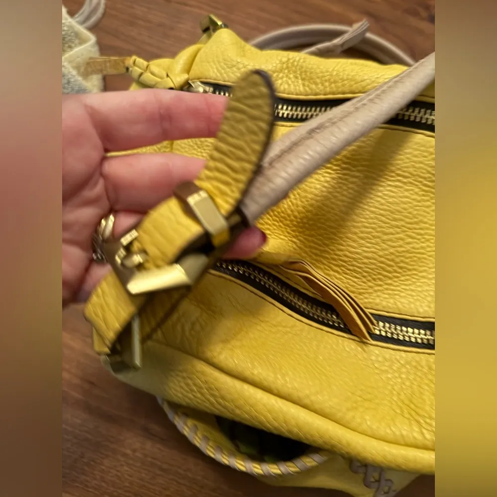 Oryany Womens Yellow & Tan Pebbled Leather Tote Shoulder Bag Multi Pockets - Image 4