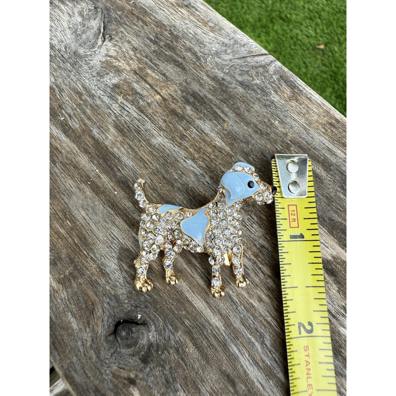 Cute Dog‎ Pup Animal Brooch Pin Black & Blue Enamel Crystal Goldtone Dalmatian - Image 6