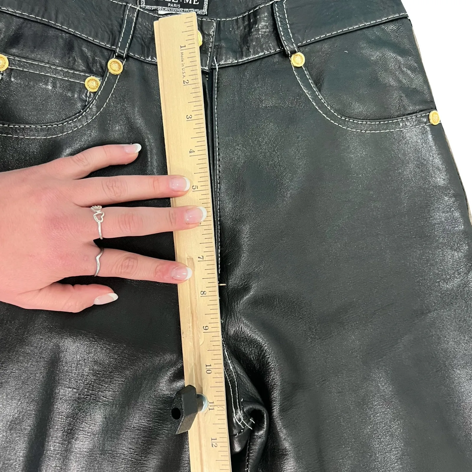 Vintage French Black Lambskin Leather High Waist Lined Tapered Pants Sz 40 / 6 - Image 7