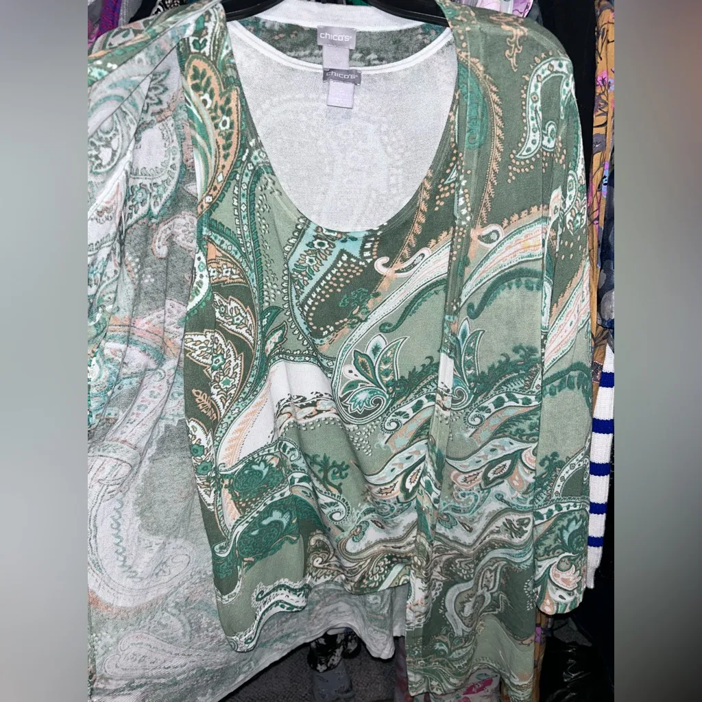Chico's Green Paisley Sweater Set. EUC - Image 2