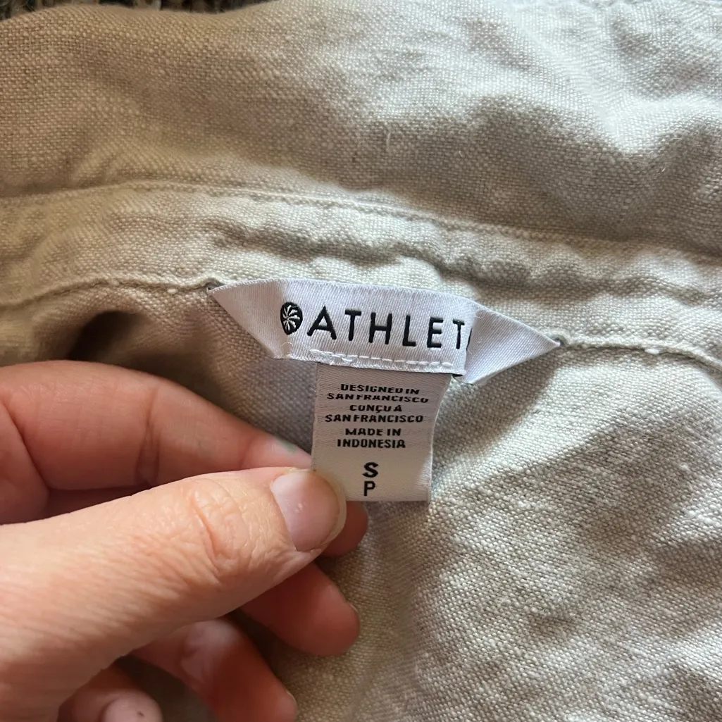 Athleta Retreat Linen Short Sleeve Button-Down Shirt Crop Beige Tan Undyed S - Image 11