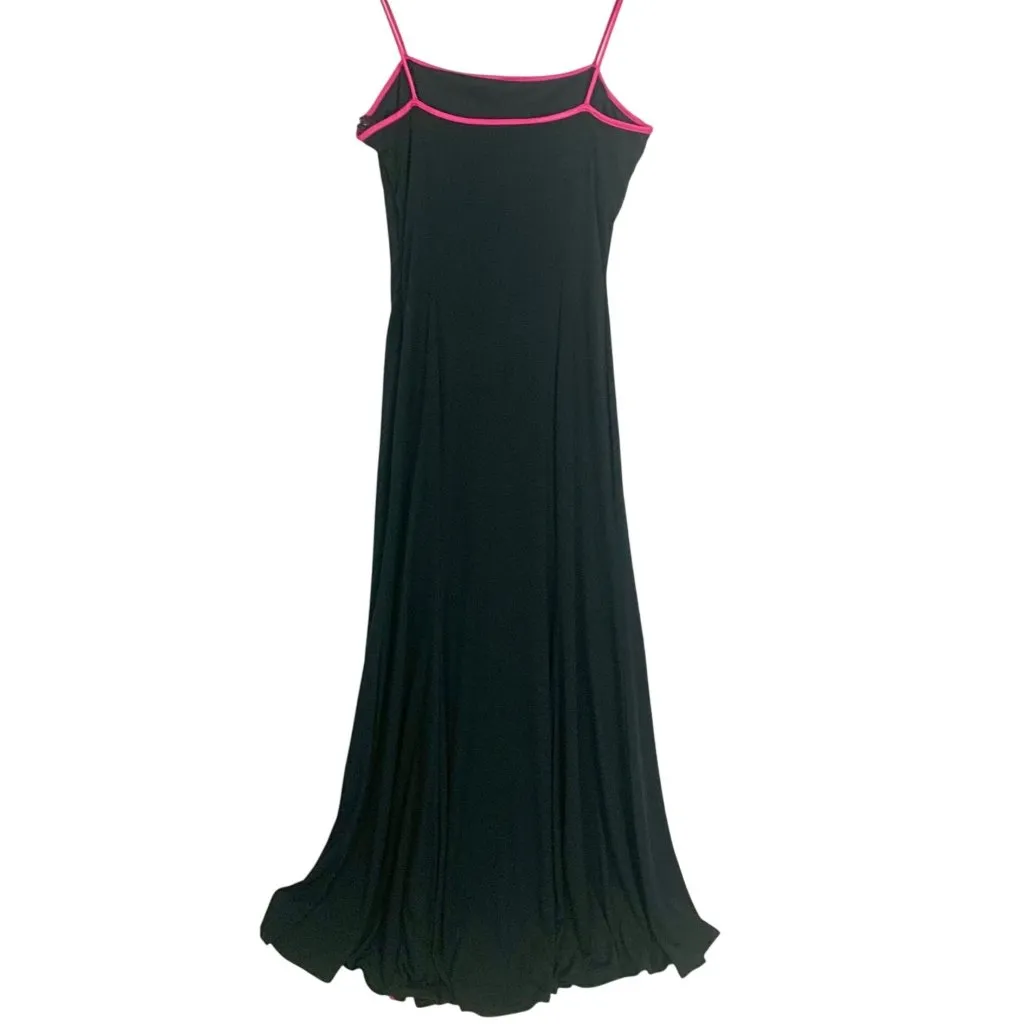 VTG City Triangles Black Maxi Slip Dress Pink Trim Size L Y2K Flowy Prom Size L - Image 6