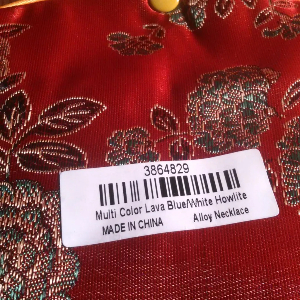 White and Blue Howlite and Lava Stone Fish Pendant Necklace (28 Inch) - Image 7