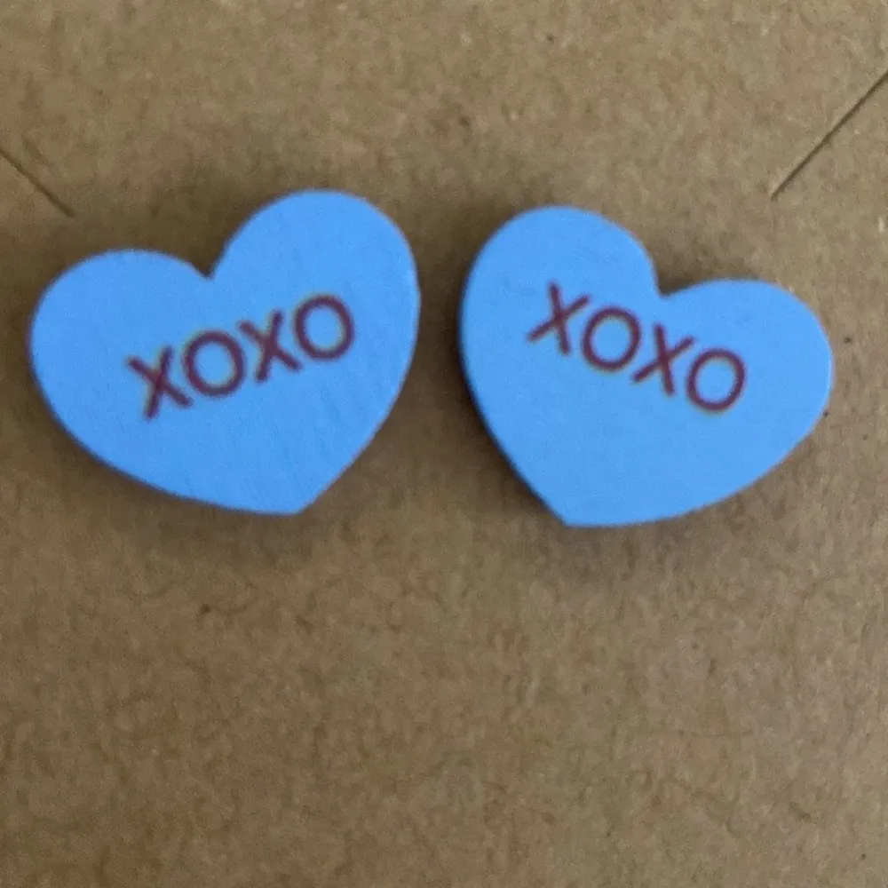 Valentine's Day Yellow Confetti Wood Conversation Heart Earrings 1 Set Hand Made Red - Image 7