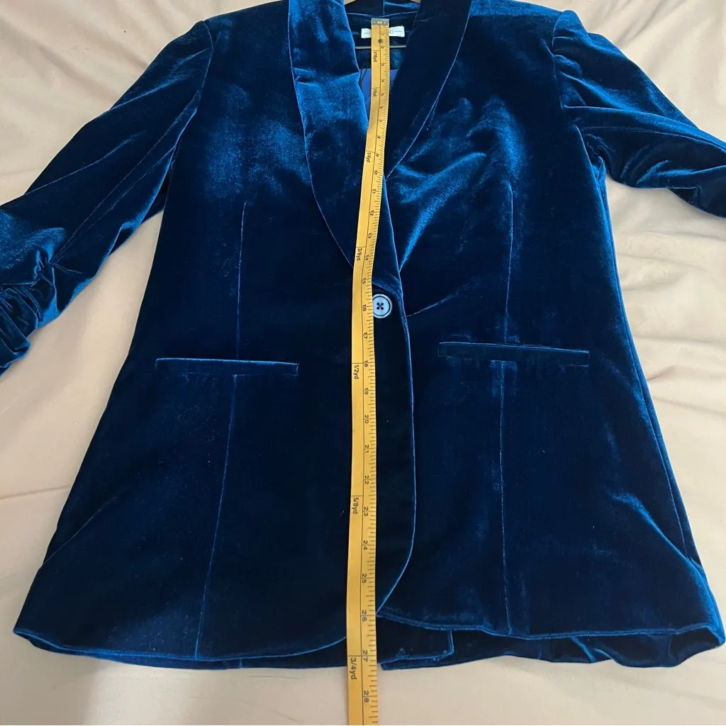 SEDGE Midnight Blue Velvet Womens Blazer Ruched 3/4 Sleeve‎ 1 Button Size XS - Image 14