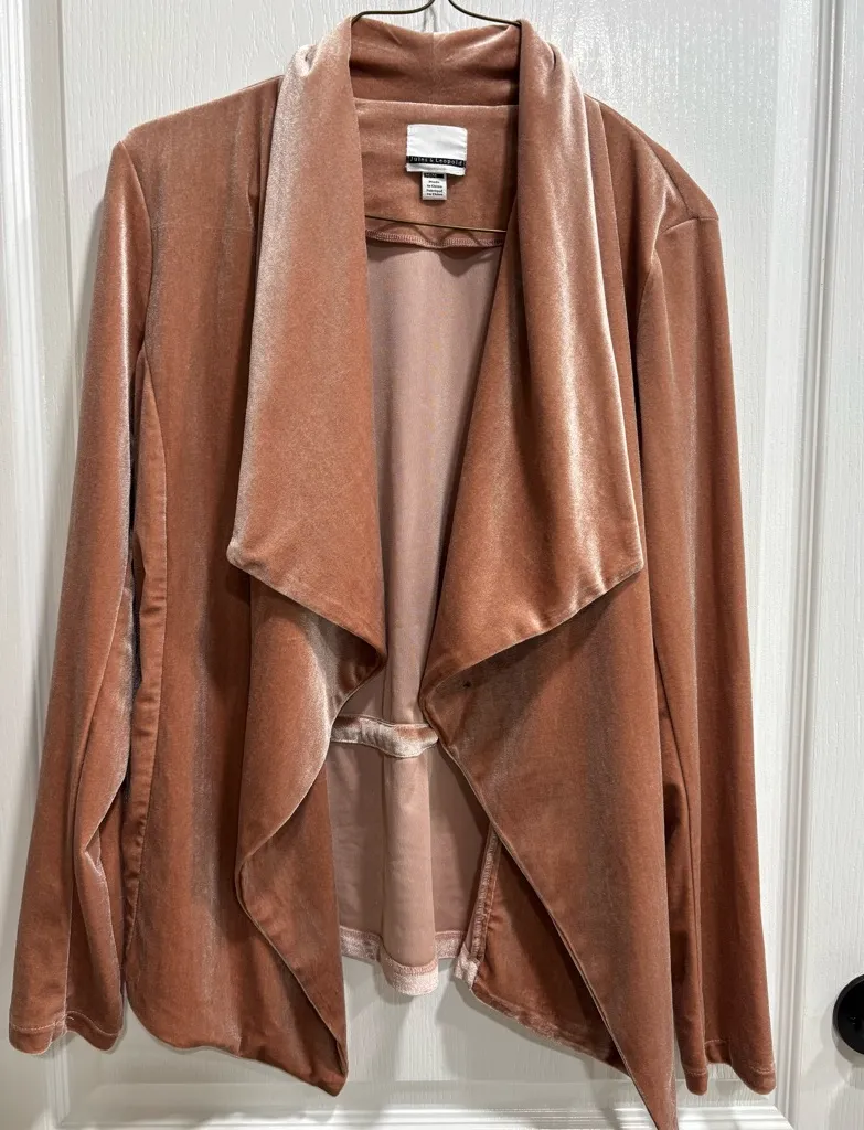 Jules & Leopold Velvet Open Front Waterfall Jacket, Dusty Rose/Mauve, Medium - Image 1