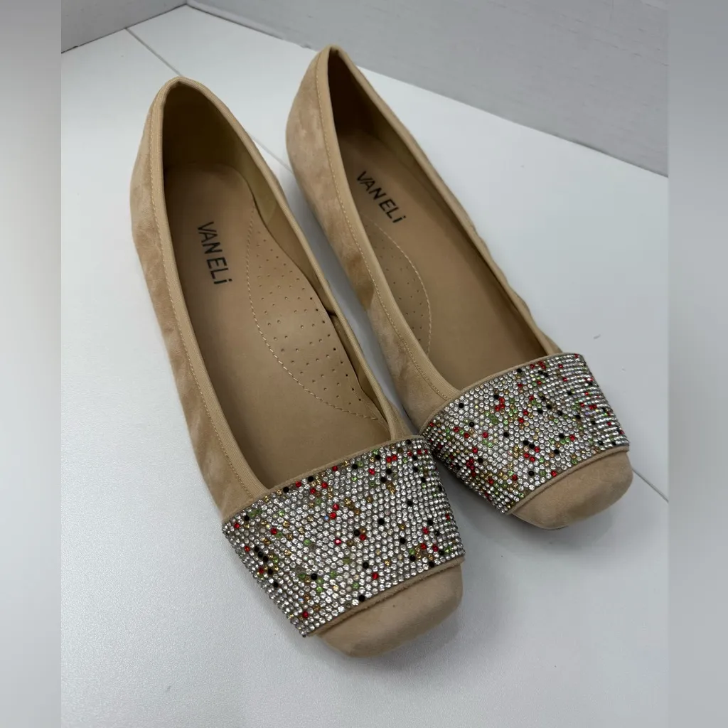 VANELI NABILIA Tan Suede
MultiColor Rhinestone Crystal
Band Flats size 9W - Image 2