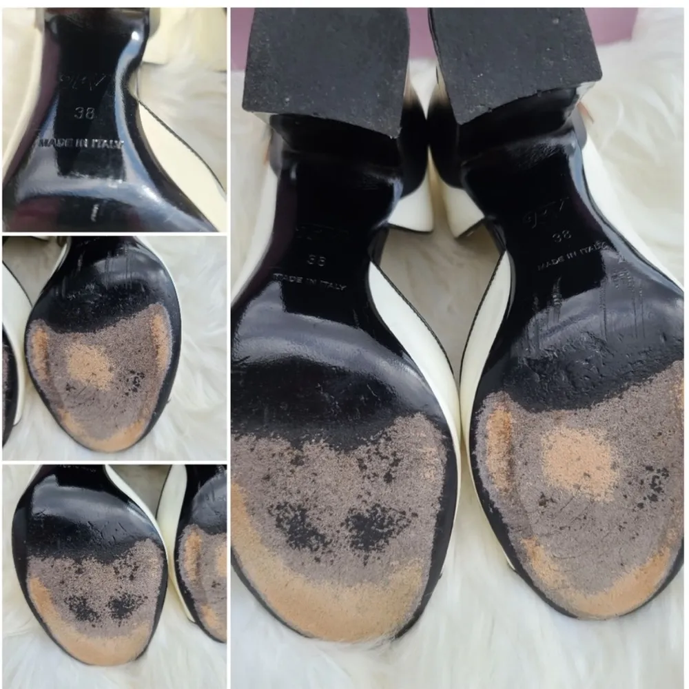 Daisy white open toe sandals chunky heel pumps sz 38= US 7.5/8 - Image 11