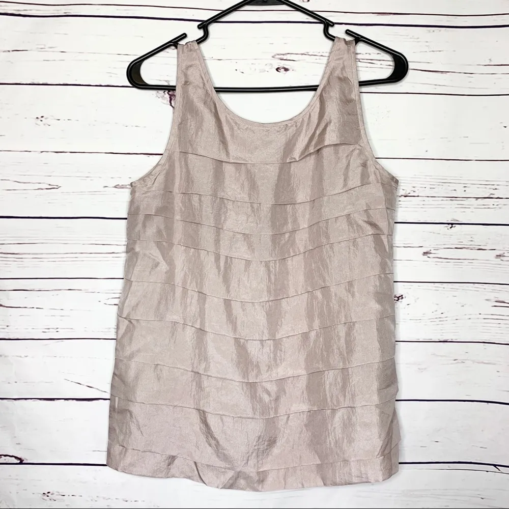 Eileen Fisher Blush Pink 100% Silk Tiered Tank Top Sleeveless Blouse Size Small - Image 9