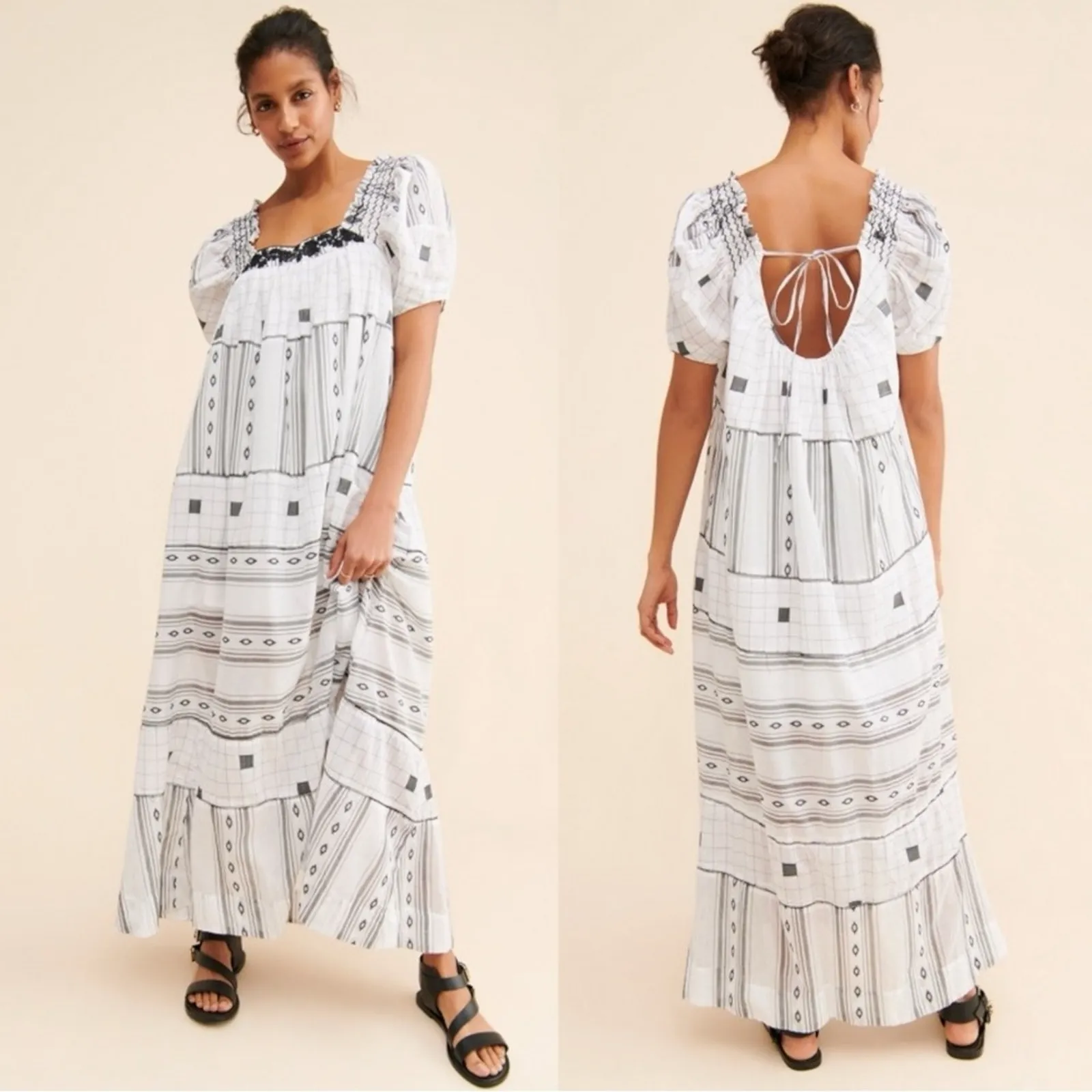 Free People Western Bohemian Jamie Embroidered Maxi Dress Size Large Ethereal - Image 10