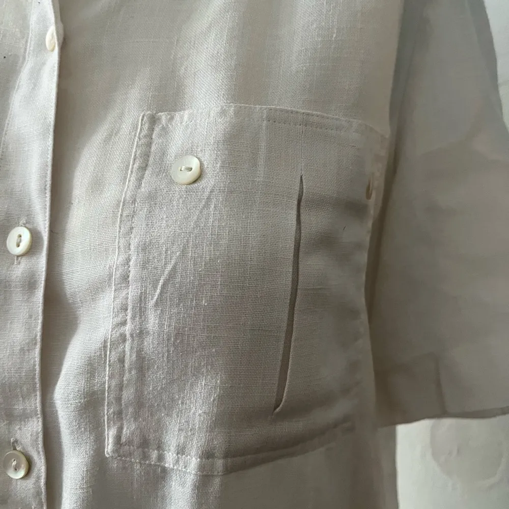 Creations harzan Paris white linen short sleeve button down tunic blouse S Size undefined - Image 3