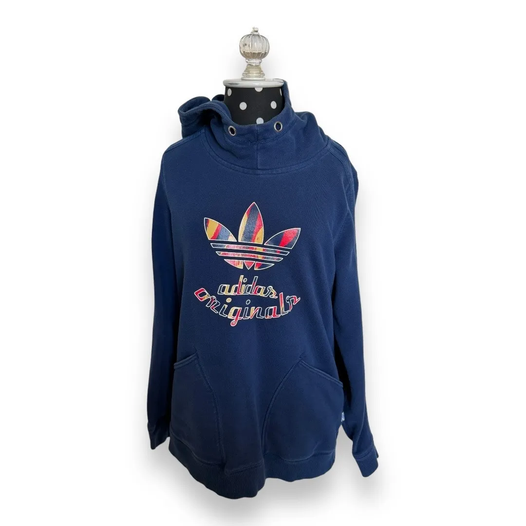 Adidas Originals Womens Hoodie Sz L Navy Blue Paris Slim Sweatshirt‎ Pockets Size L - Image 3