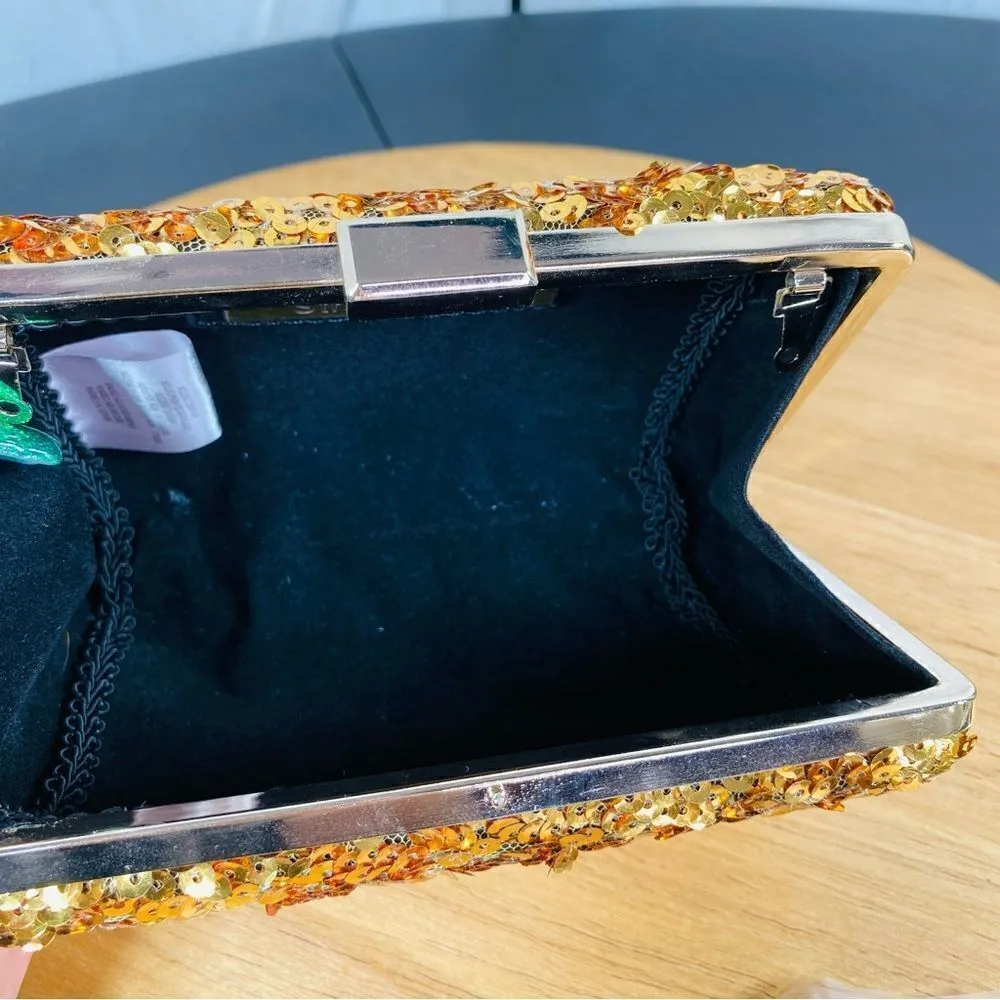 Street Level Sequin Hardside Mini Clutch Evening Bag Metallic Gold - Image 5