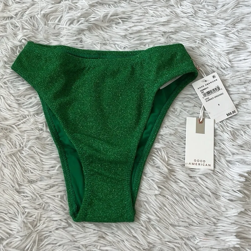 Nwt Good American Sparkle Good Waist Cheeky Bikini Bottom Summer green size 0/XS - Image 5