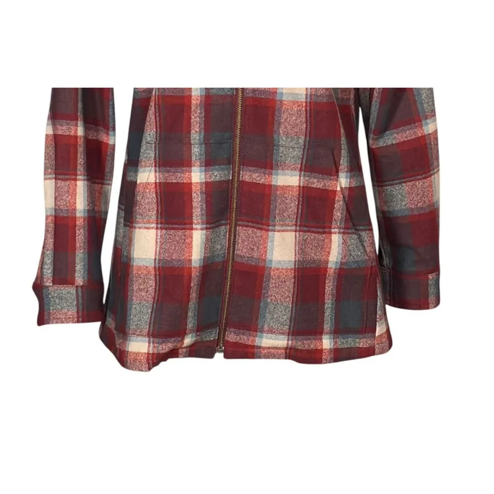 Pendleton Zip Up Hoodie Jacket Red Size Petite Small Plaid Wool Pockets Layering - Image 5