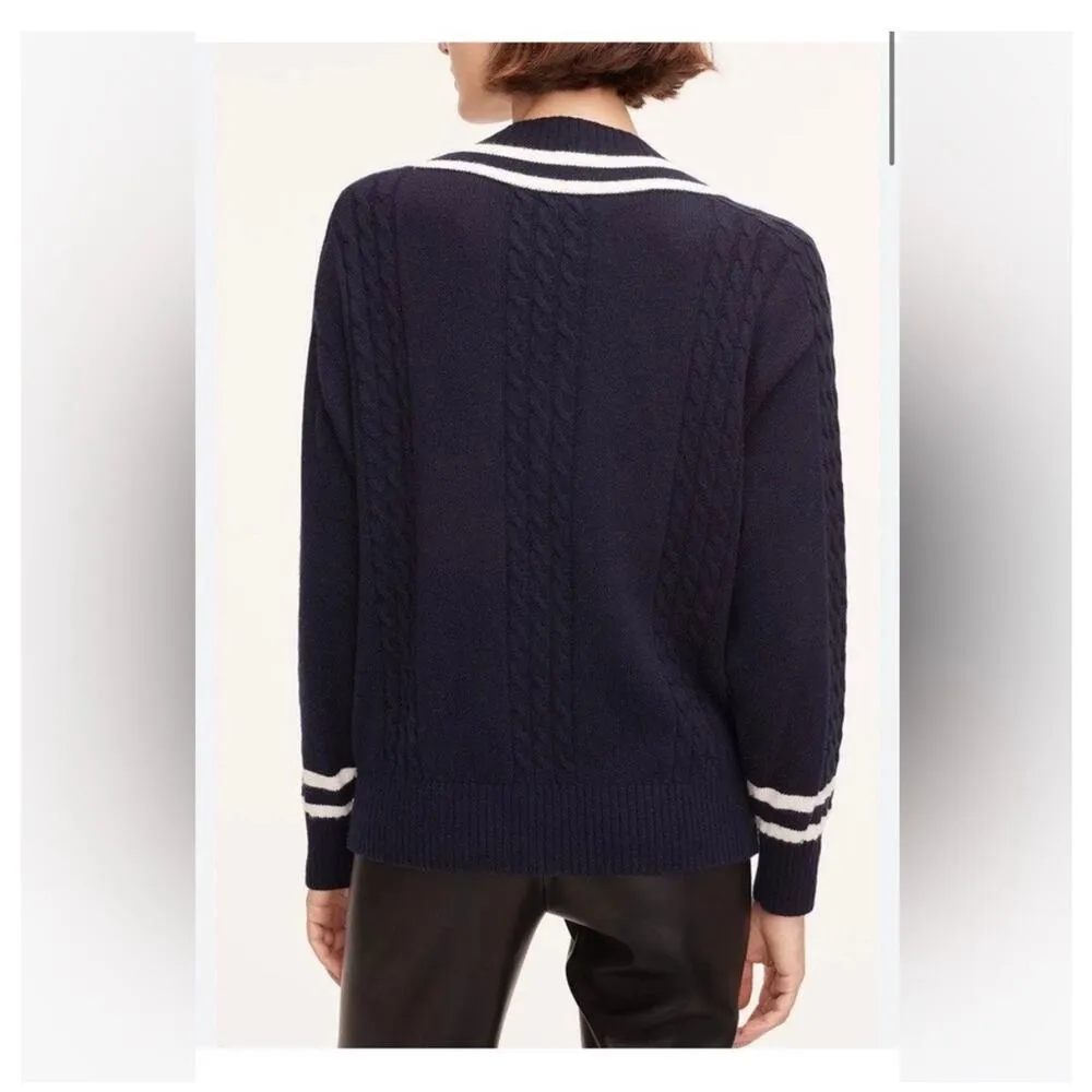 Rebecca Taylor Navy Contrast Tipped V-Neck Varsity Pullover Sweater Size Small - Image 2
