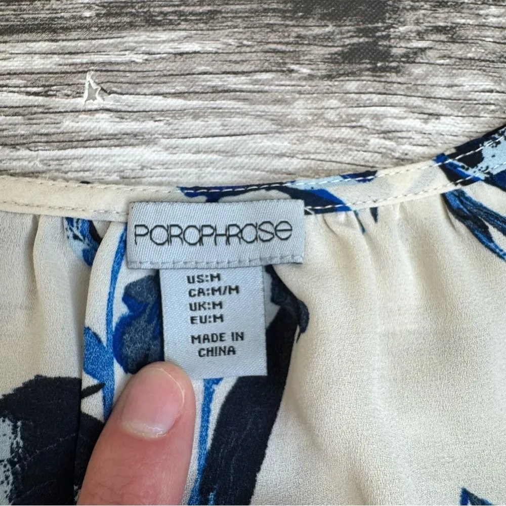 Paraphrase Women's Floral Foliage V Neck Blouse Cream Blue M Med Medium Pullover - Image 5