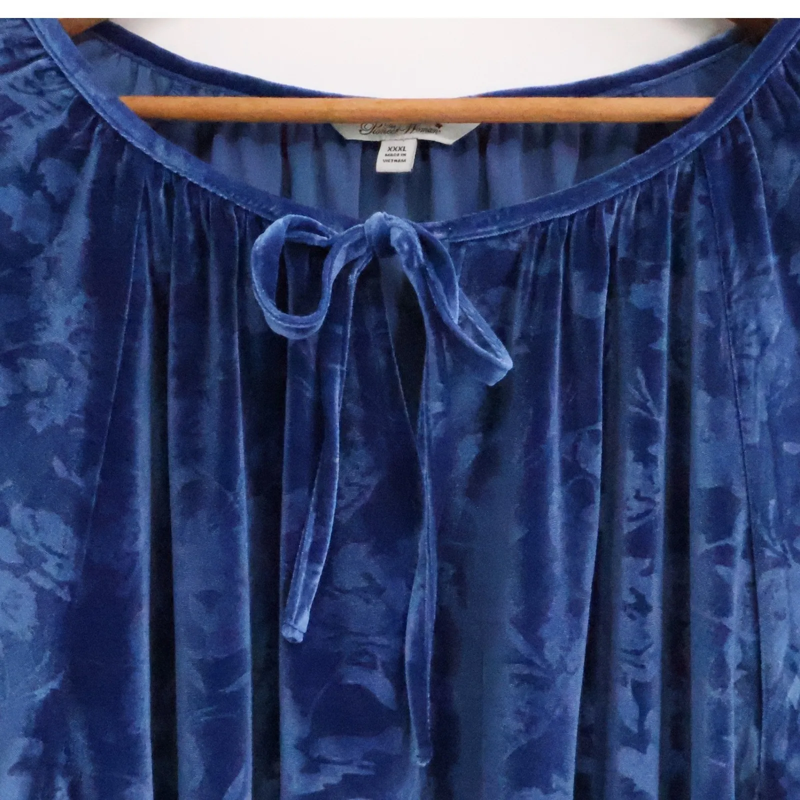 Pioneer Woman Velvet Floral Peasant Top Boho Romantic Lace Cuffs Plus Size XXXL Blue - Image 2