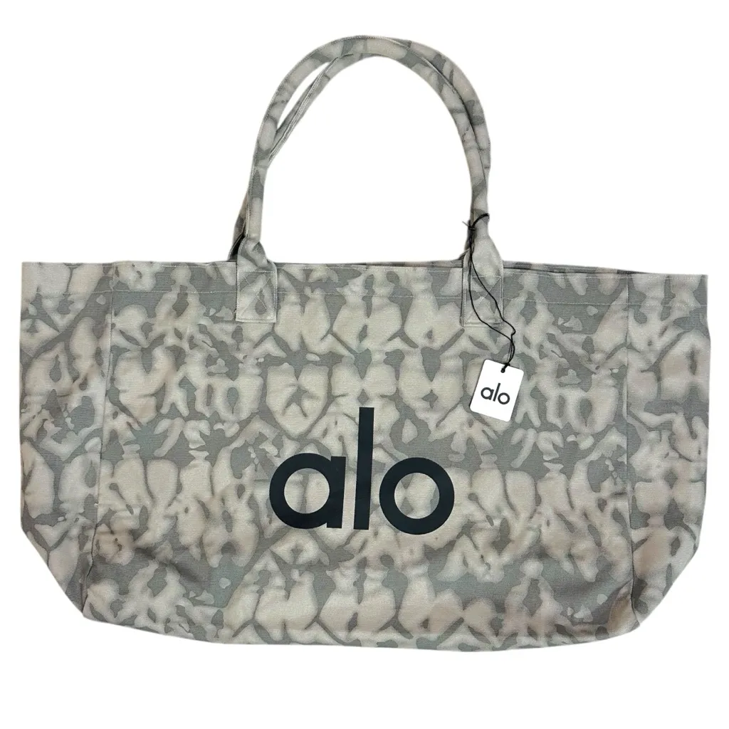 The Alo Yoga Iconic Shopper Canvas Tote Bag Grey Tie Dye Neutral Gym Logo NWT - Image 7