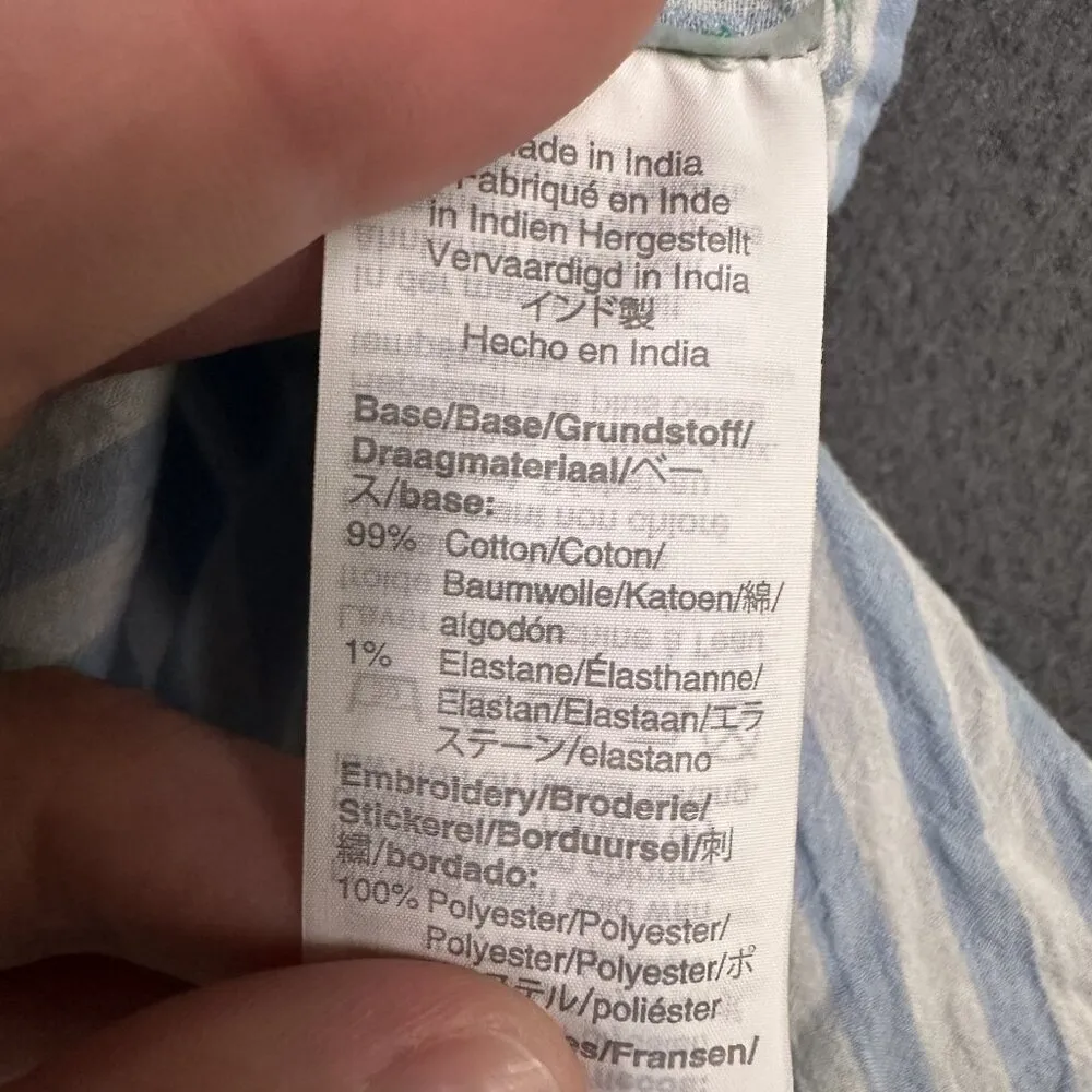 J Crew Tunic Cover Up Womens Small Striped Tassel Trim Embroidered Boho Beach Blue - Image 9