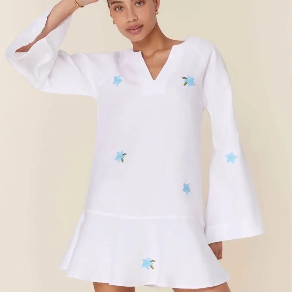 Andie x Fanm Mon The Serik Mini Dress Linen Embroidered Floral‎ White Medium - Image 2