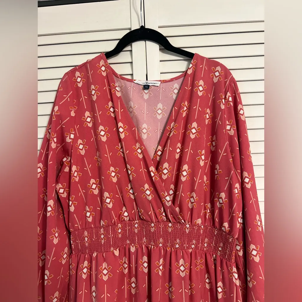 Red Patterned Dress Size XL - Image 3