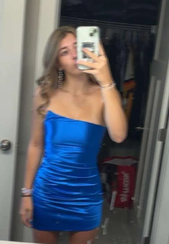 Windsor  Strapless Hoco Dress Satin Blue - Image 2