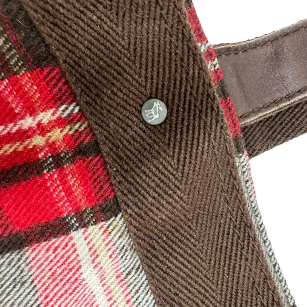 Abercrombie & Fitch Wool Blend Plaid Tote Bag Red Cream Brown - Image 7