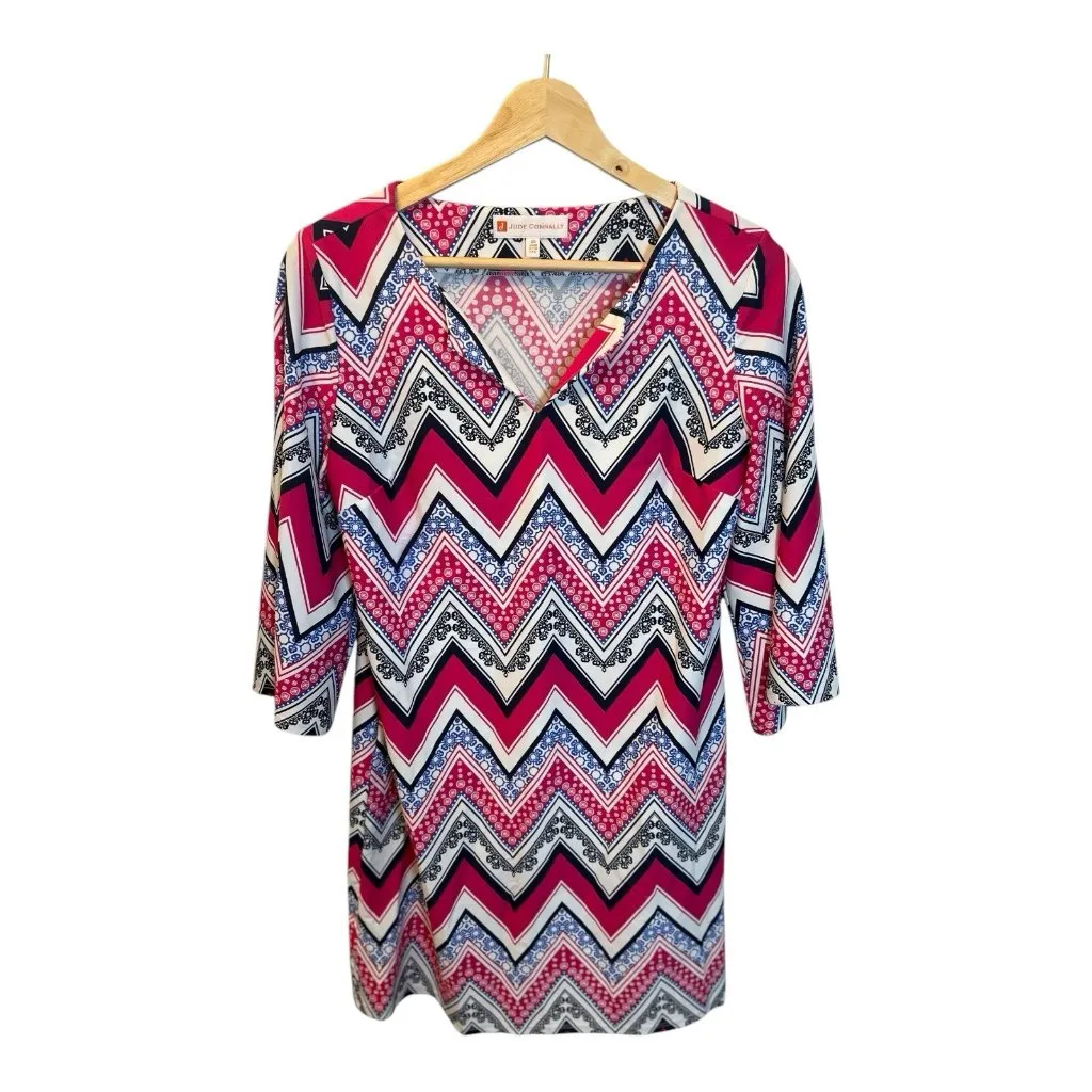 Jude Connally Bree Shift Dress Jude Cloth Zig Zag Berry Size XS 3/4 Sleeves Pink - Image 2