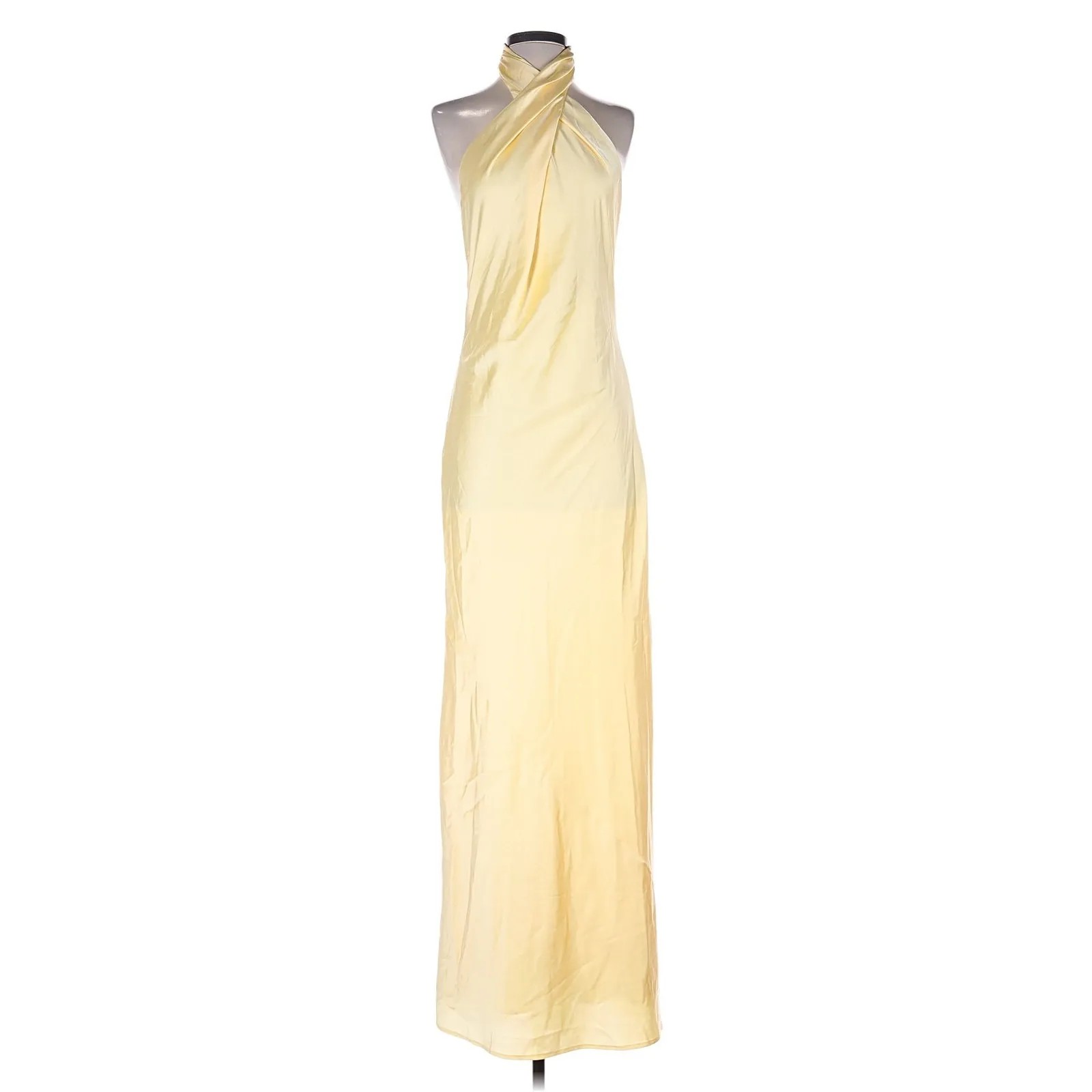 Show Me Your Mumu Jasmine Halter Maxi Dress Pale Yellow Luxe Satin M - Image 4
